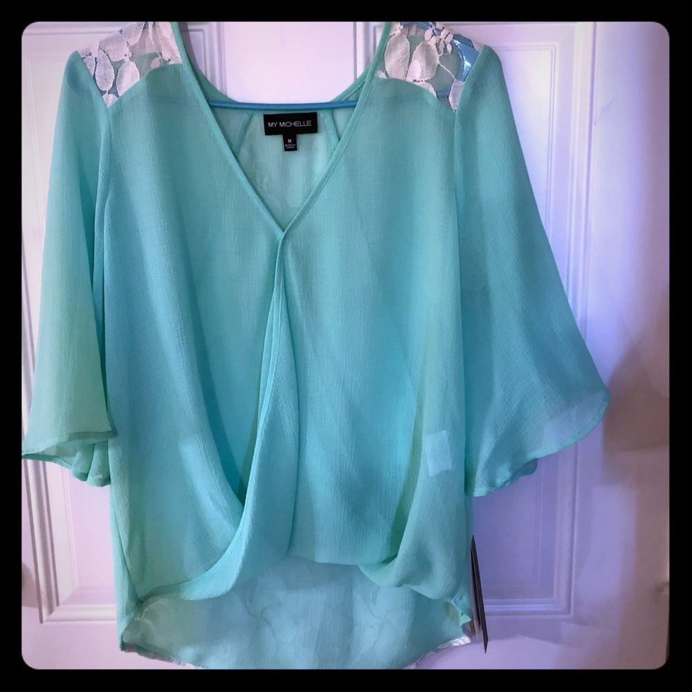 NWT LADIES FLORAL LACE SHEER BLOUSE